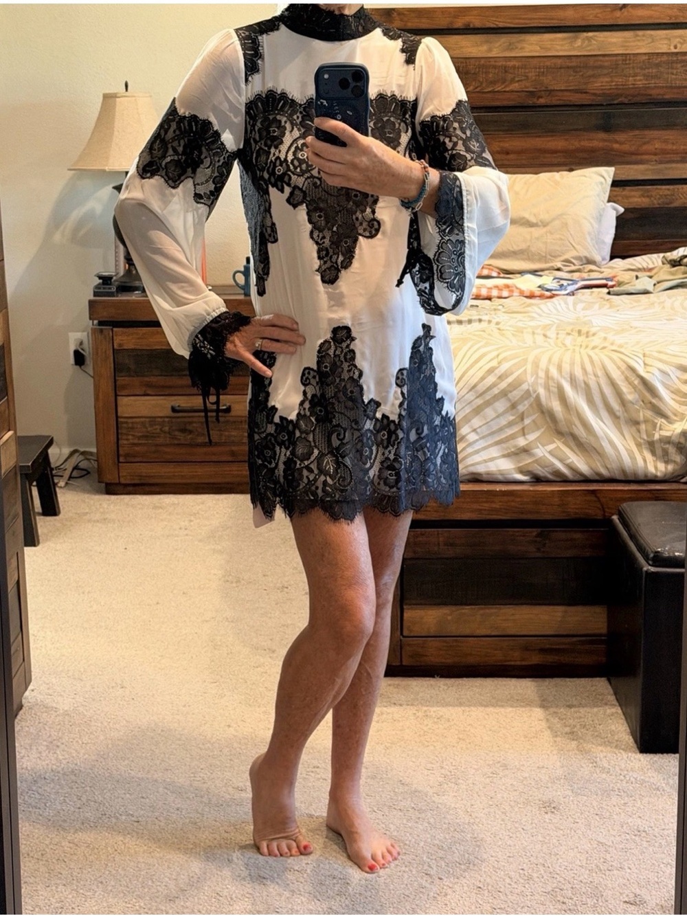 NWT We Are HAH Queen For A Day Lace-Accent Long Sleeve Mini Dress Sz S